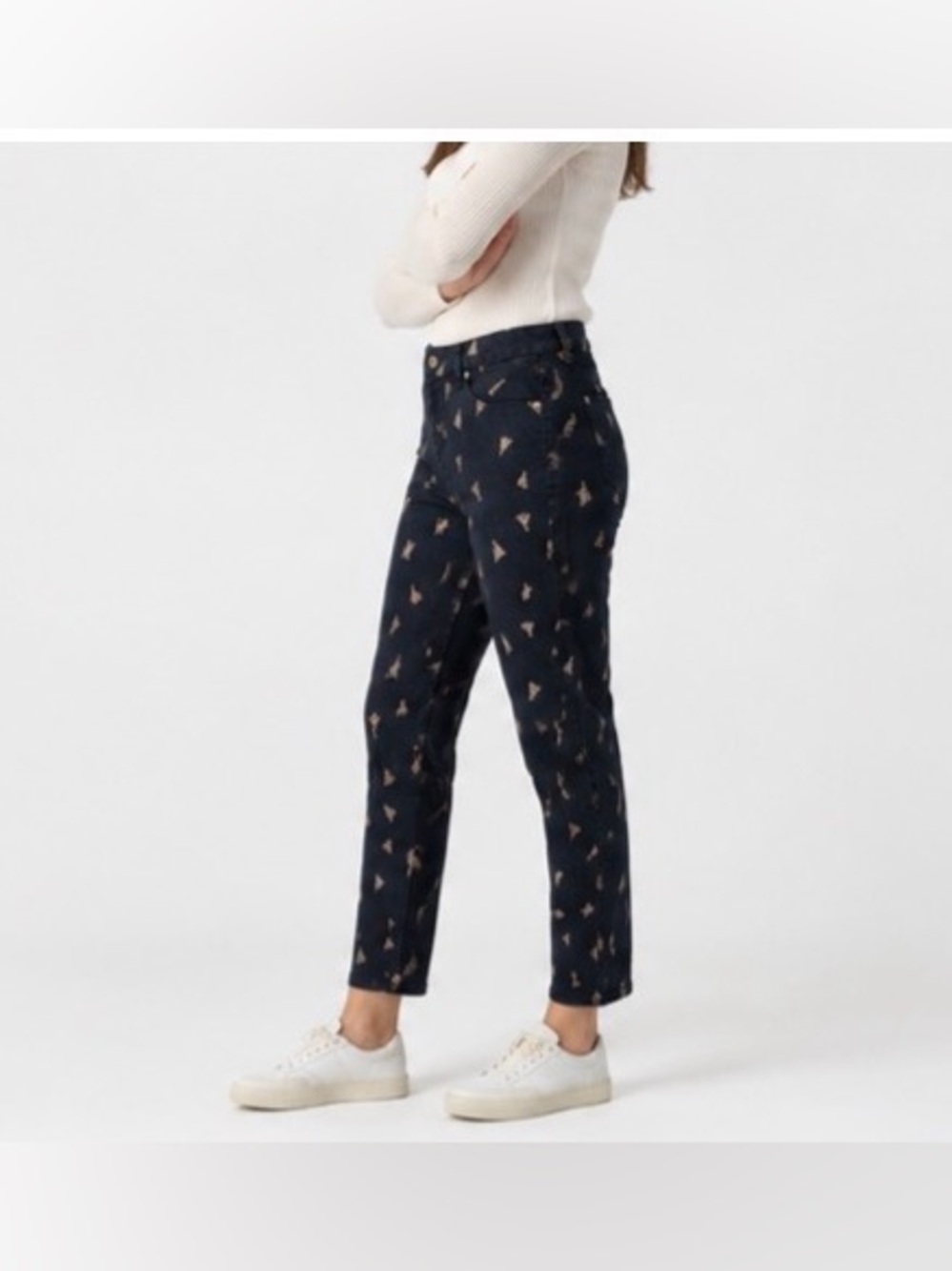 Chico’s women Ankle Pants Size 1 (US 8/10)Navy Tassel Print Stretch Cotton Blend - Picture 6 of 8
